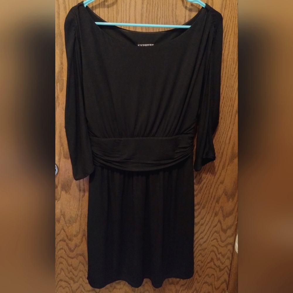 Express Women's Little Black Dress With 3/4 Sleeves and Round Neckline